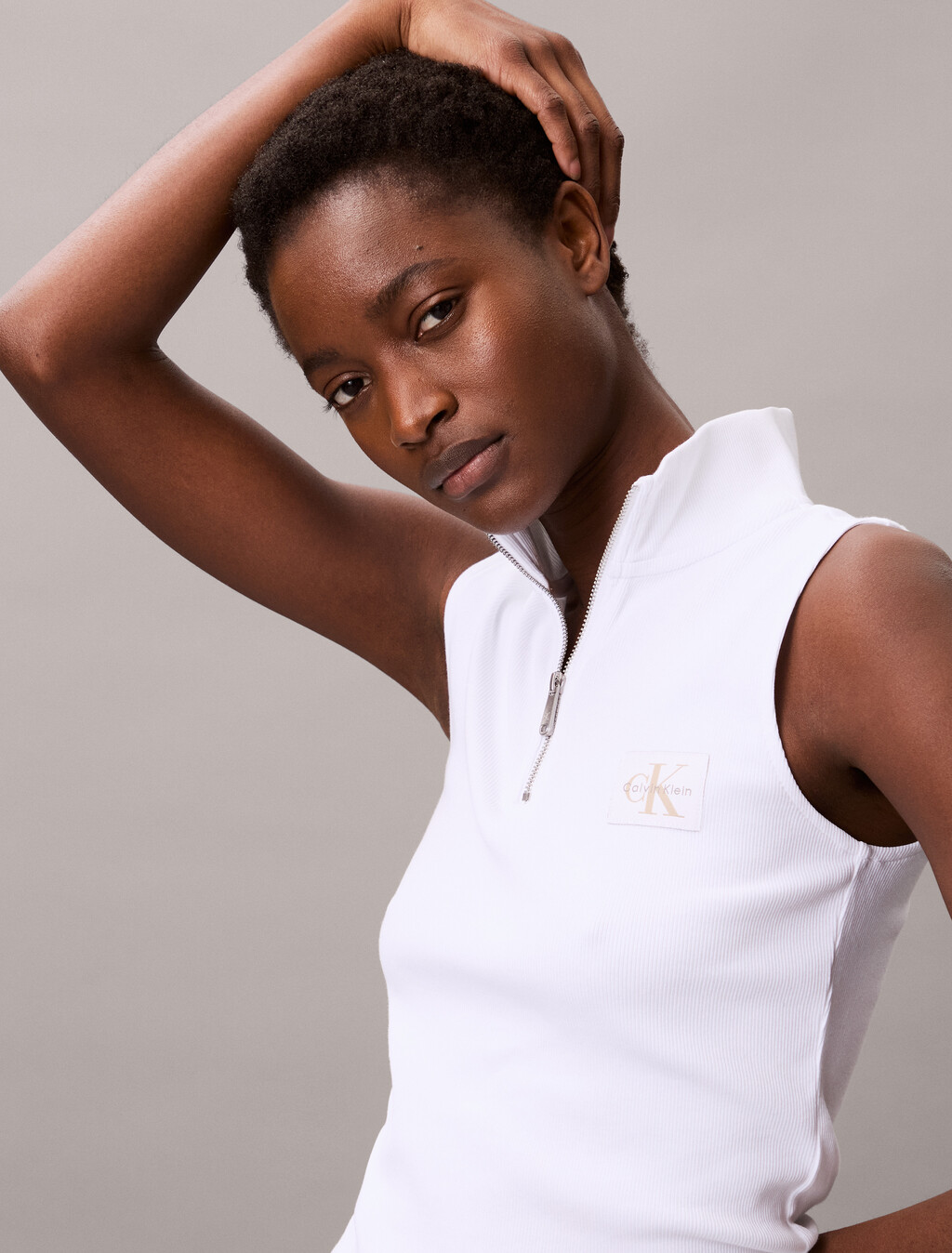 Sleeveless Quarter Zip Top, Brilliant White, hi-res