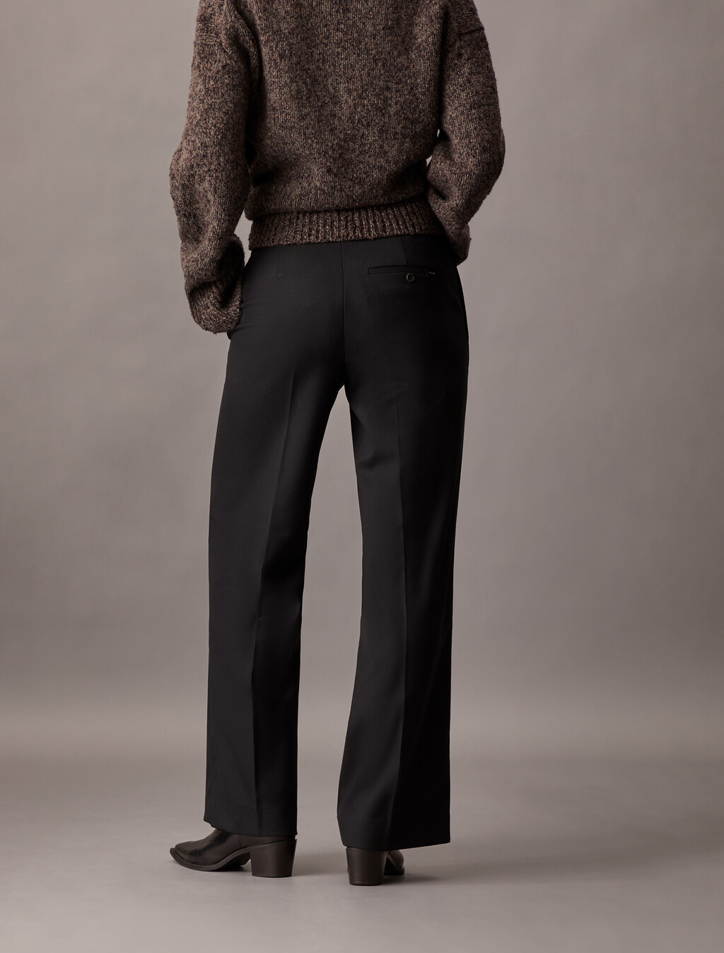 Coated Gabardine Flare Trousers, Black Beauty, hi-res
