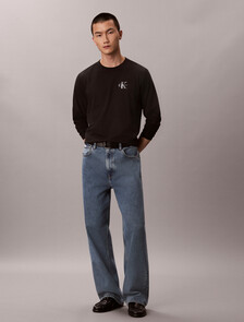Distressed Monogram Long Sleeve Tee, Black, hi-res
