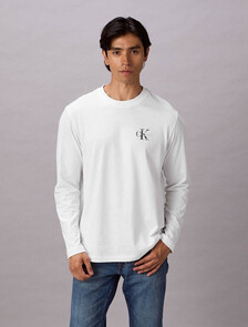 Distressed Monogram Long Sleeve Tee, Bright White, hi-res