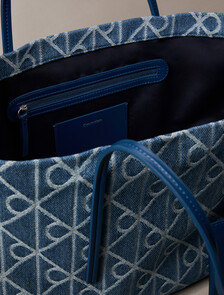 Large Denim Jacquard Tote Bag with Pouch, Denim JQD Medium Wash, hi-res