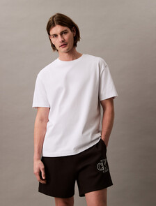 Double Rib Knit Monogram Embroidery Short, Black, hi-res