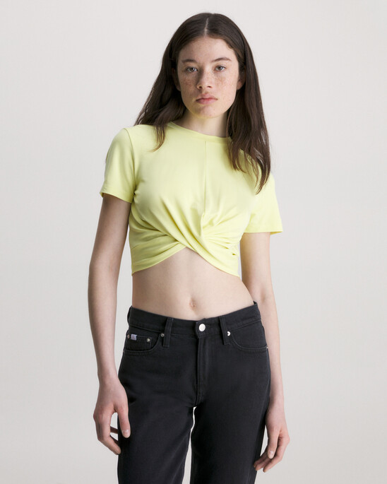 Forever21 Knotted Crop T-Shirt - Lime Green