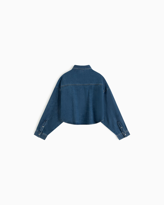 Oversized Cropped Rounded Hem Denim Shirt