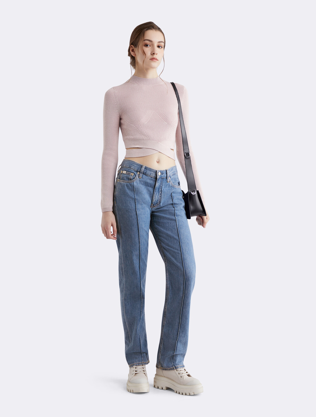 Linen Blend Low Rise Straight Jeans, 212 MED FRONT, hi-res