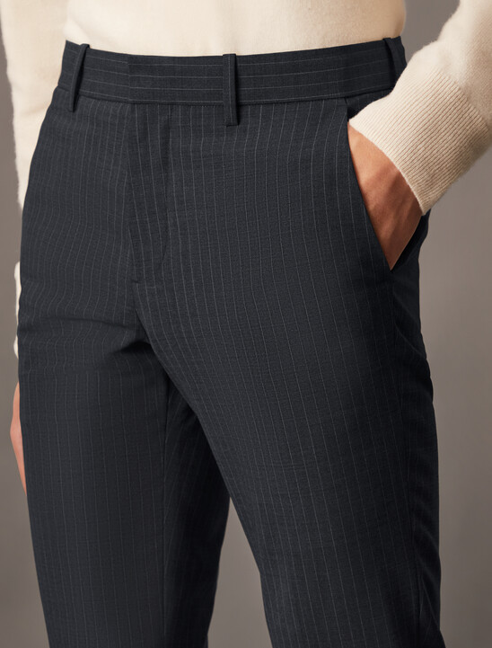 Refined Wool Blend Pinstripe Slim Trouser