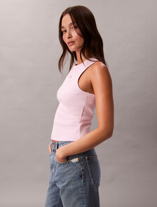 Cotton Stretch Rib Tank Top, Pearly Pink, hi-res