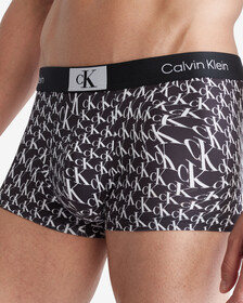 CALVIN KLEIN 1996 MICRO LOW RISE TRUNKS, WARPED LOGO PRINT_BLACK, hi-res