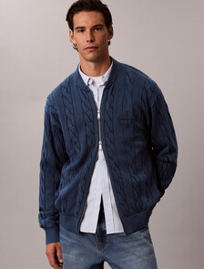 Garment Dye Cable Knit Jacket, Pageant Blue, hi-res