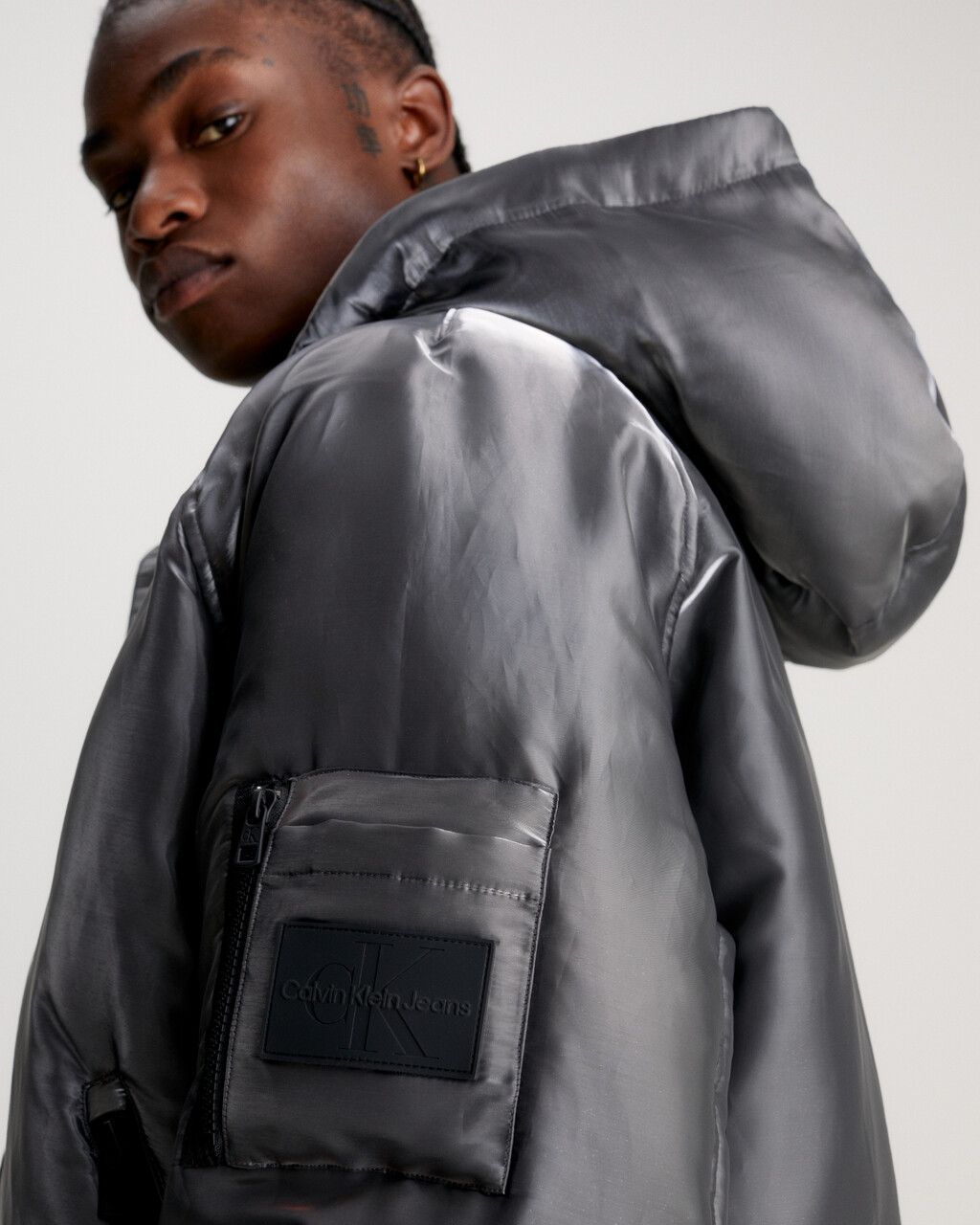 Liquid Metal Hooded Bomber Jacket, Liquid Metal, hi-res