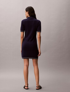 Micro Cable Knit Polo Mini Dress, Evening Blue, hi-res