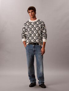 Wool Blend Logo Jacquard Jumper, Antique White, hi-res