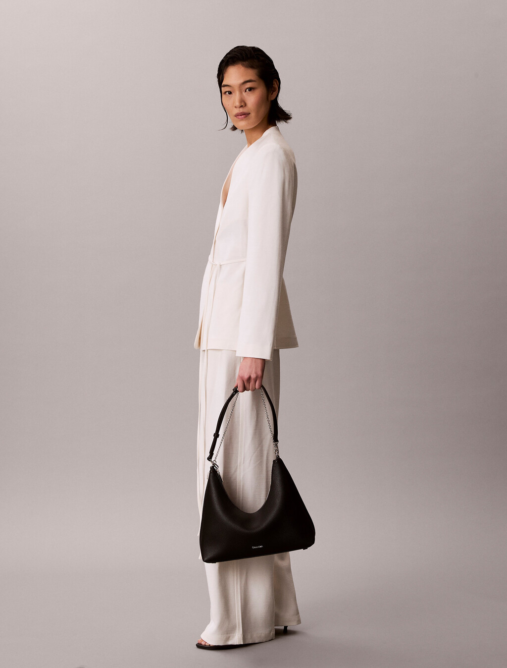 Pebbled Jewellery Chain Hobo Bag, Black, hi-res