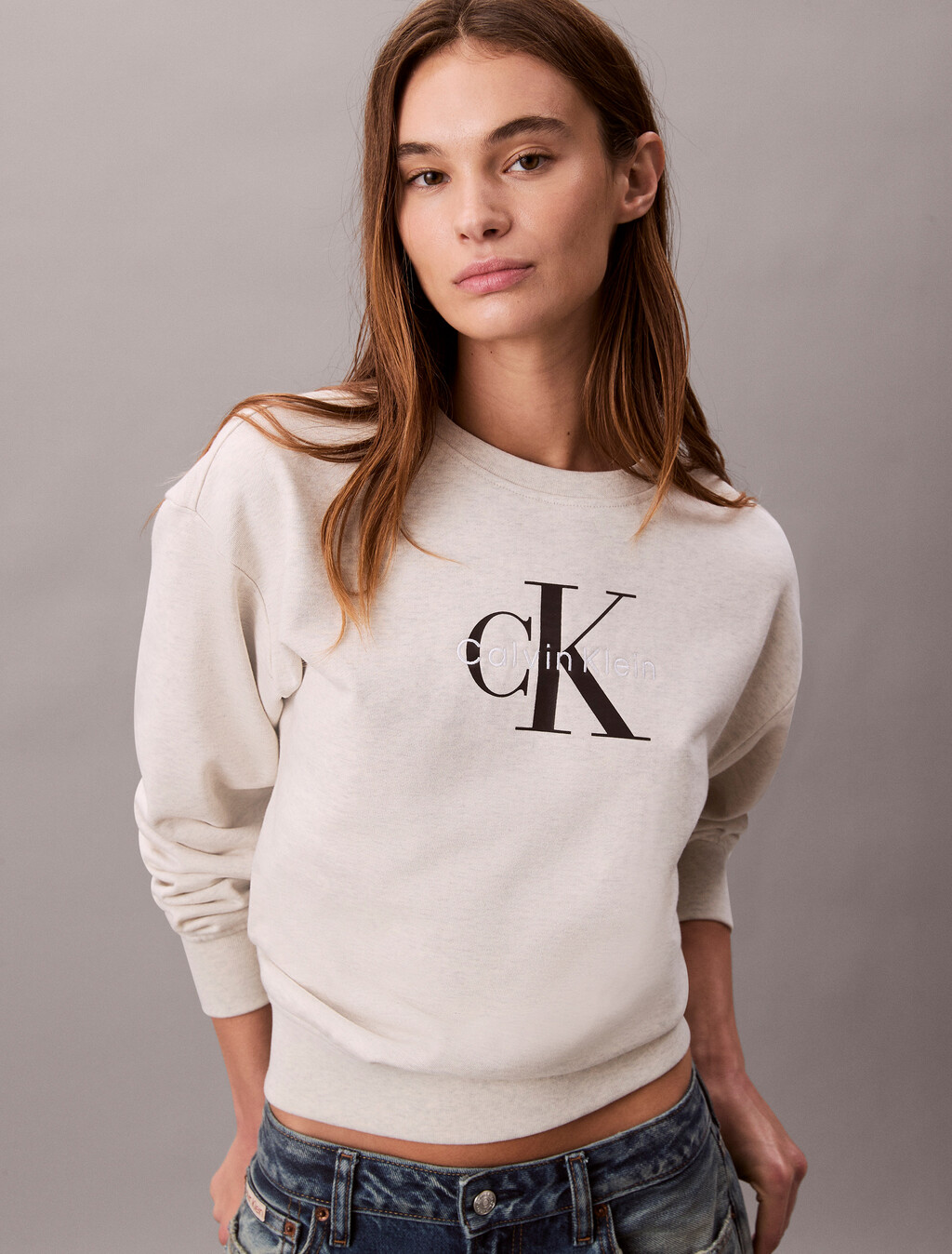 Cropped Monogram Sweatshirt, Vanilla Heather, hi-res