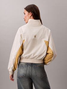 Cropped Colour Block Nylon Jacket, Chalk / Antelope, hi-res