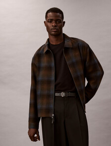 Yarn-Dyed Wool Blend Flannel Zip Jacket, Thrush, hi-res