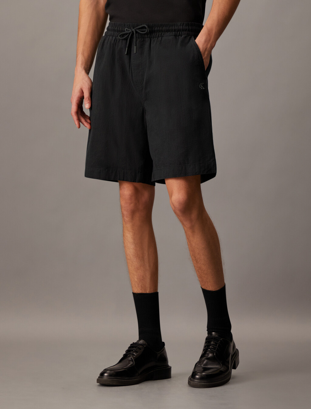 Textured Cotton Shorts, Ck Black, hi-res