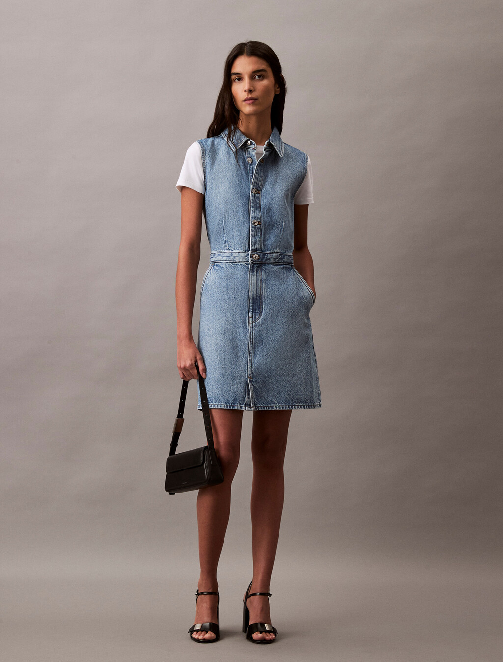 Sleeveless Denim Mini Dress, SAGE STONE, hi-res