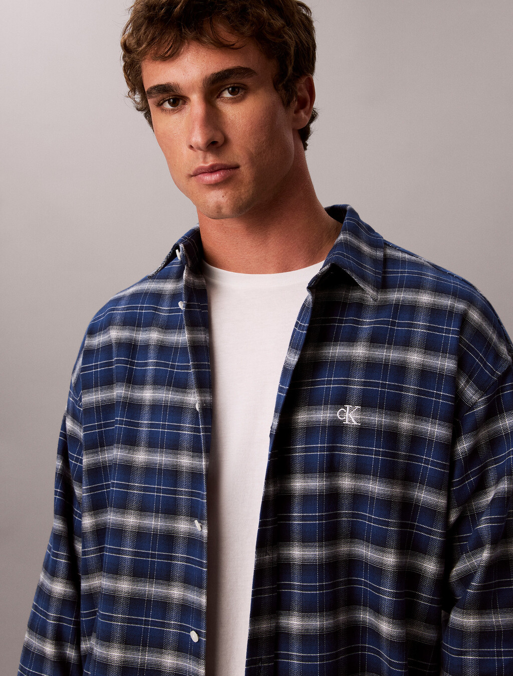 Oversized Plaid Shirt, Estate Blue, hi-res