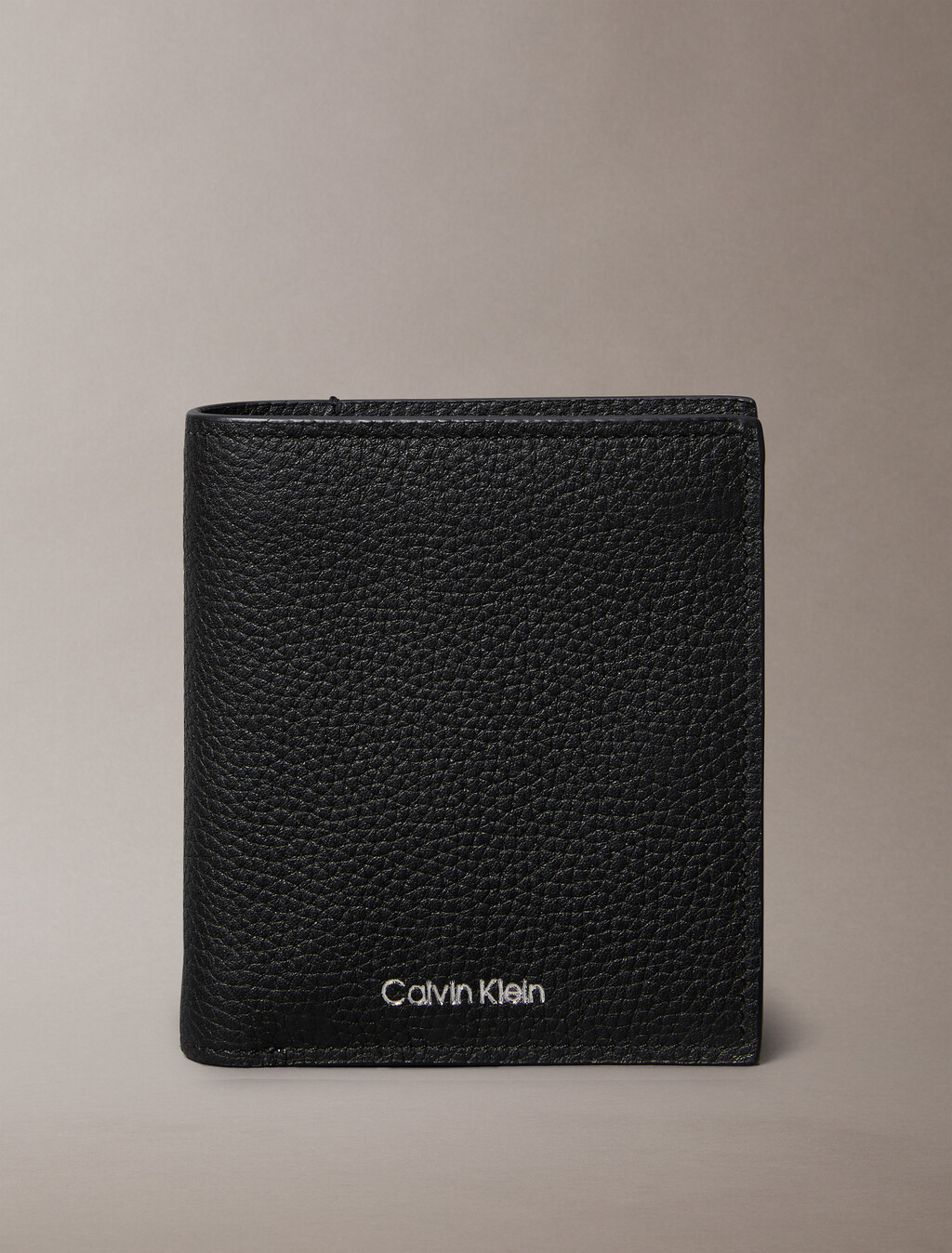 Leather RFID Foil Logo Trifold Wallet, Black, hi-res
