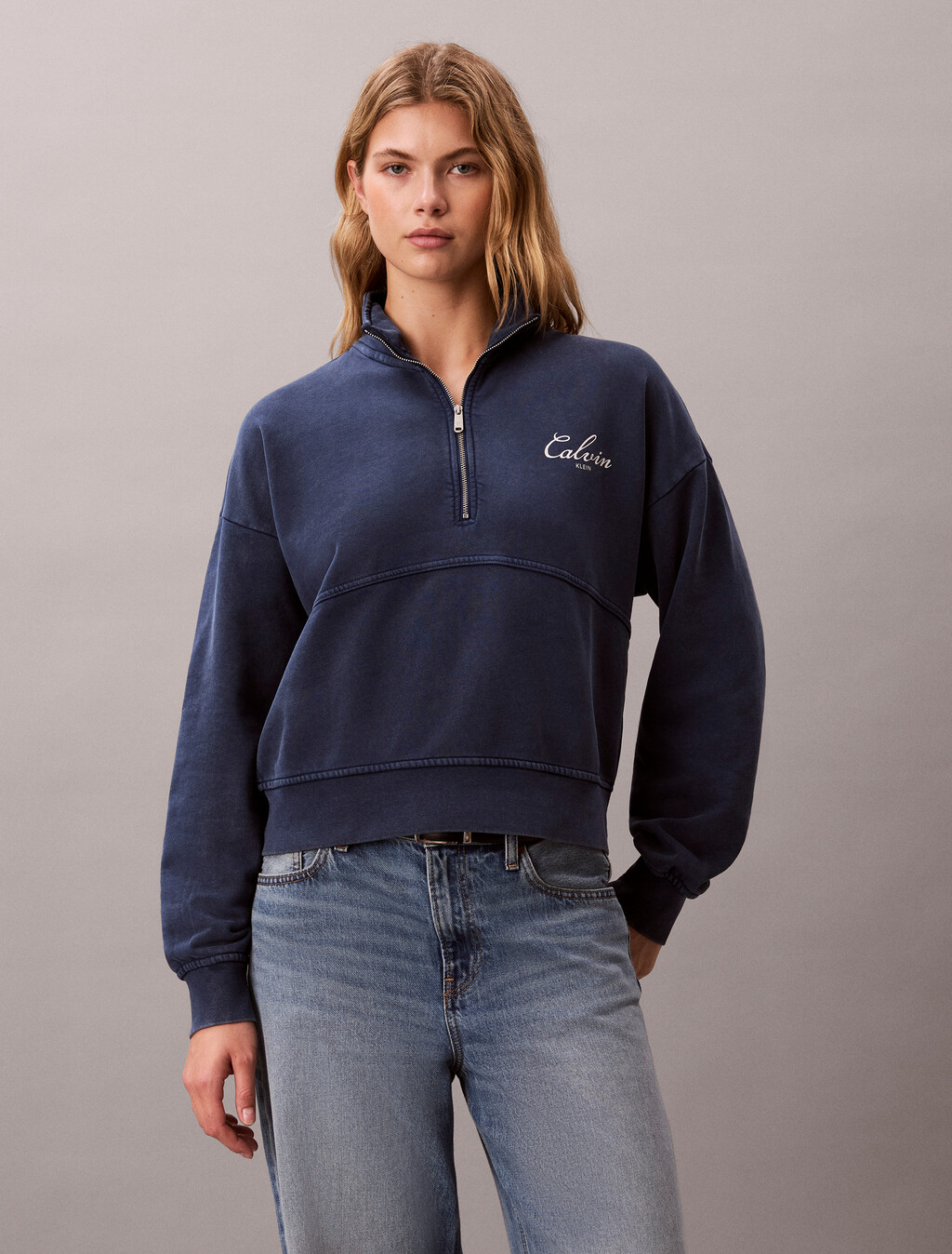 Relaxed Quarter Zip Sweatshirt, Estate Blue, hi-res