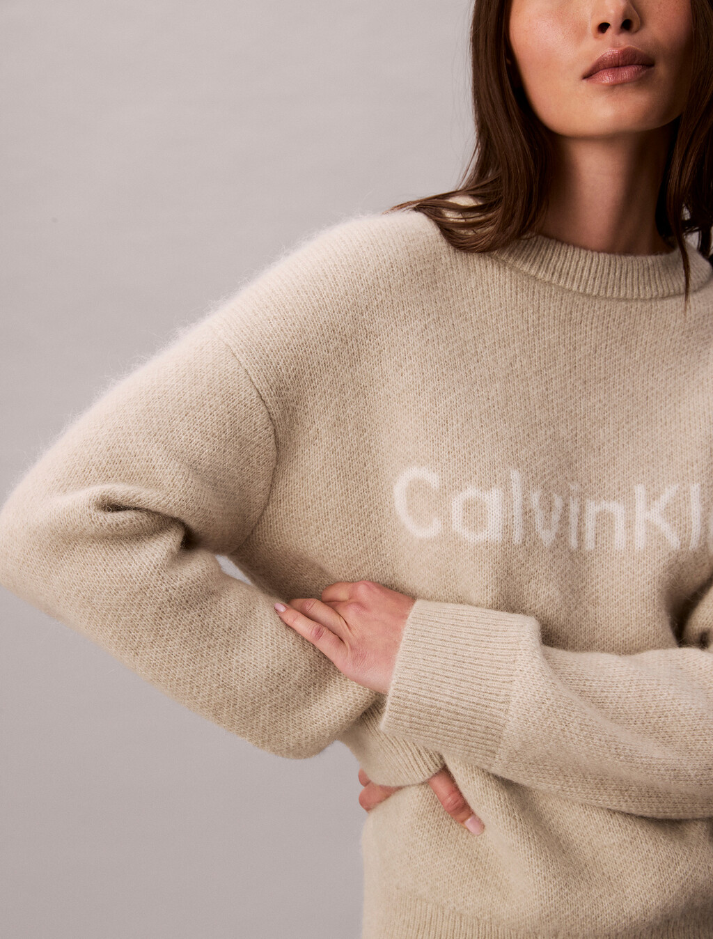 Alpaca Blend Logo Jumper, Pelican, hi-res