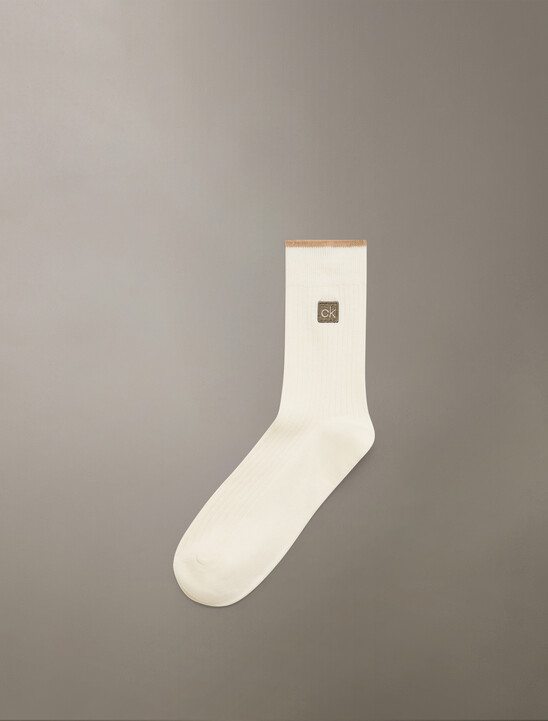 Tipped Rib Knit Mid Crew Sock