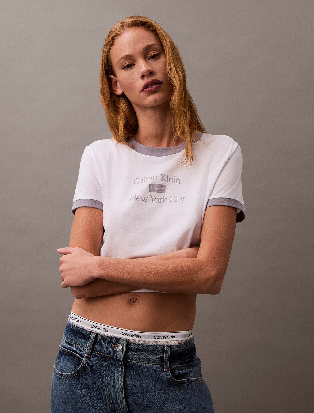 Cropped Logo Ringer T-shirt, Brilliant White_Lilac Gray, hi-res