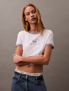 Cropped Logo Ringer T-shirt, Brilliant White_Lilac Gray, hi-res