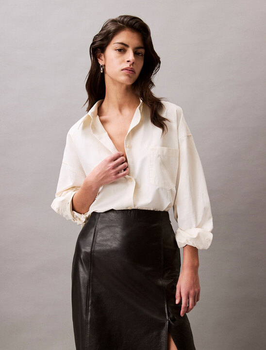 Viscose Blend Relaxed Button-Down Shirt