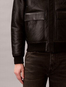Shearling Leather Flight Jacket, Black / Natural, hi-res