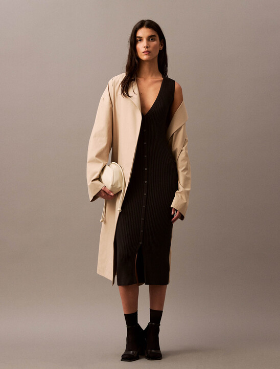 Rib Knit Sleeveless V Neck Polo Dress