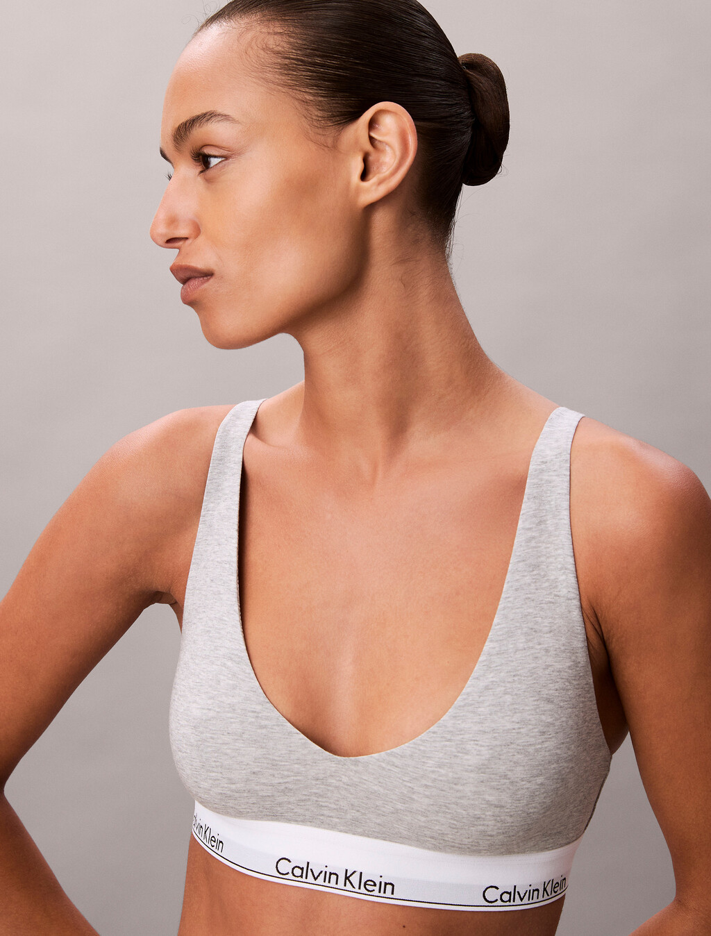 Unlined Triangle Bralette - Icon Cotton Modal, Grey Heather, hi-res