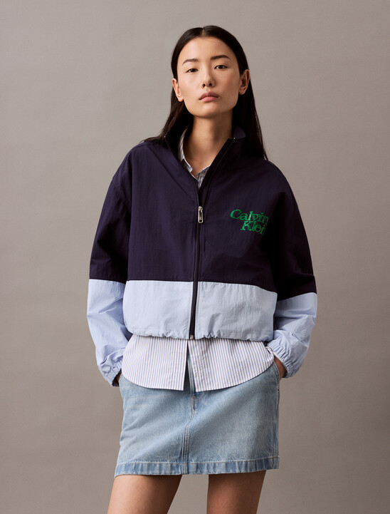 Cropped Colour Block Nylon Jacket