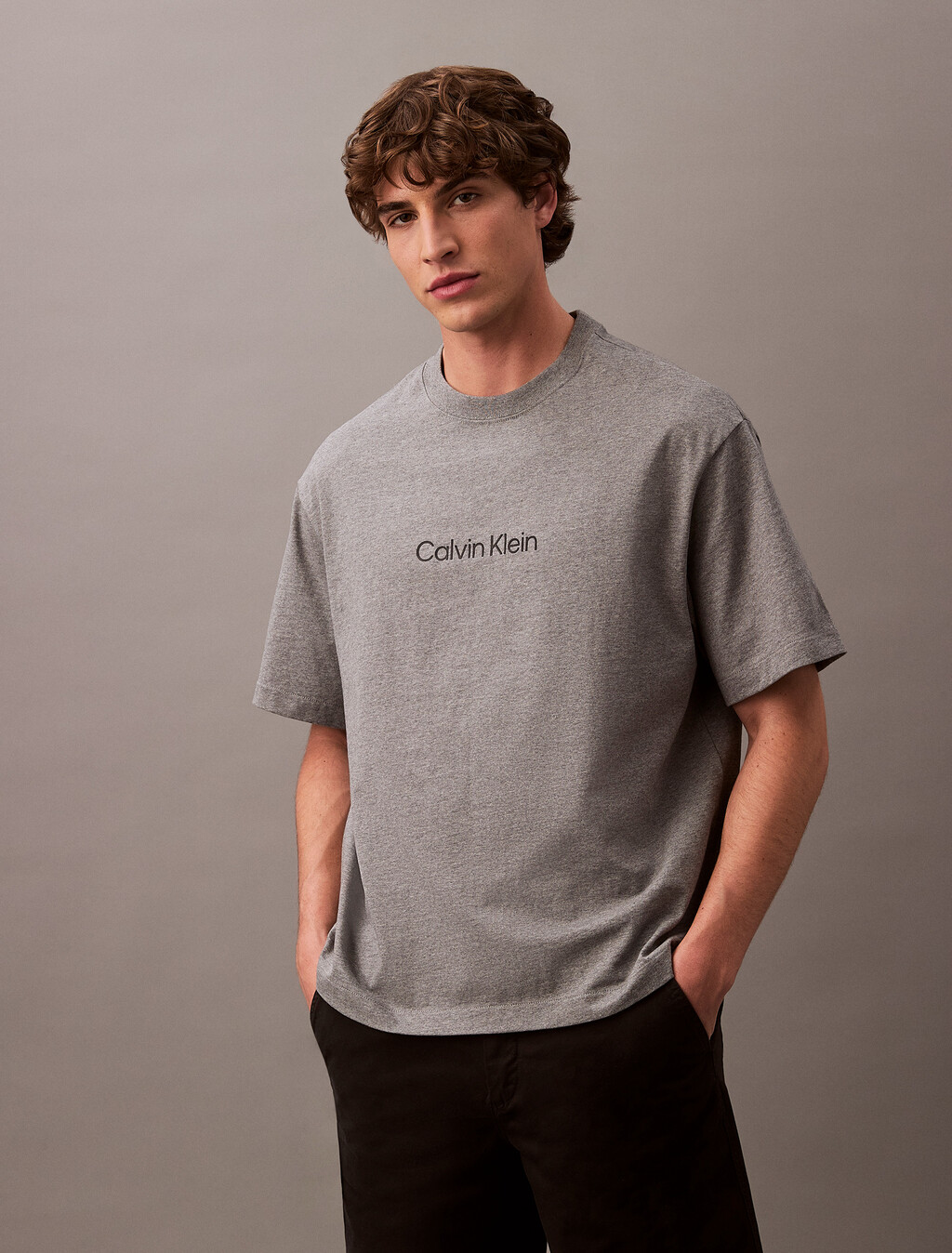 Calvin Logo Crew Neck Tee, Medium Grey Heather, hi-res