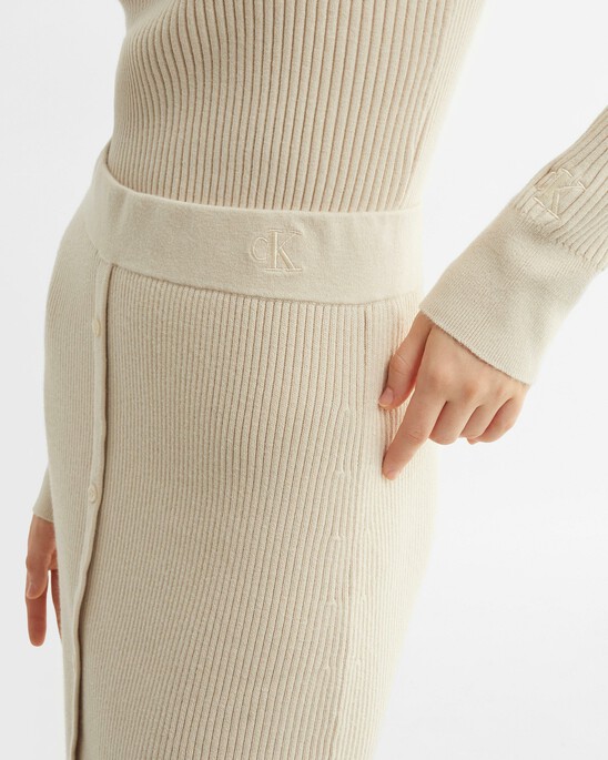 Wool Blend Button-Up Midi Skirt