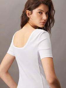 Casual Scoop Neck Rib Knit Tee, Brilliant White, hi-res