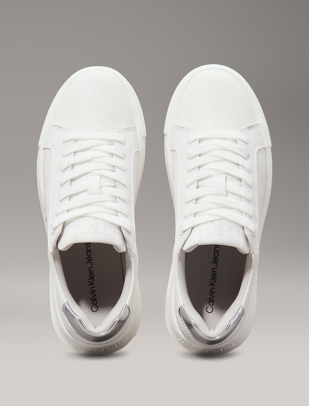 Leather Trainers, Bright White/Silver, hi-res