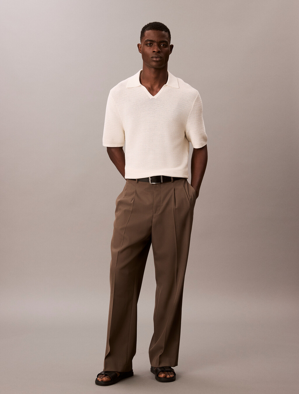 Tech Knit Johnny Collar Polo Shirt, Tofu, hi-res