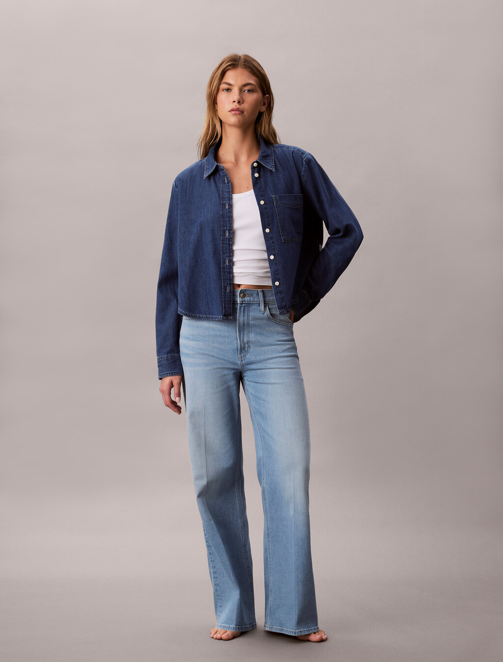 Vintage Cropped Denim Shirt, CK VINTAGE INDIGO, hi-res