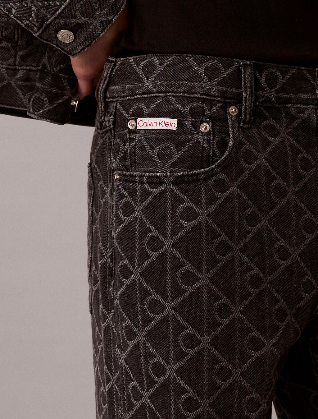 90s Signature Emblem Jacquard Jeans, BLACK EMBLEM, hi-res
