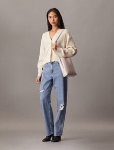 Monogram Intarsia Knit Cardigan, Ivory, hi-res