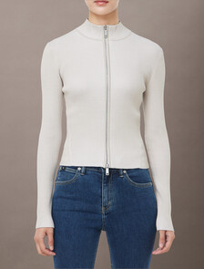 Sculpted Knit Zip Up Cardigan, Island Fossil, hi-res