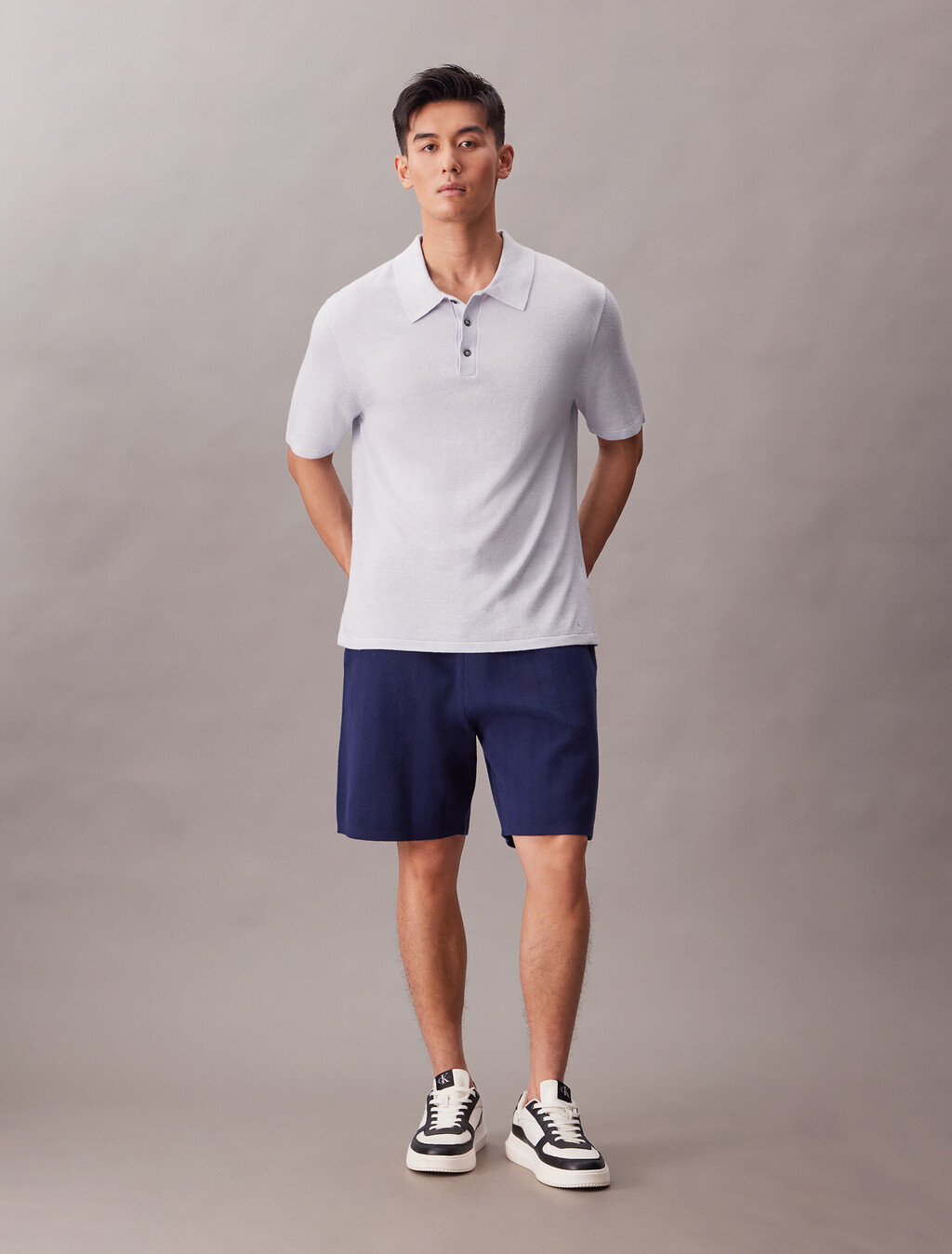 Linen Blend Classic Sweater Polo Shirt, Gray Dawn, hi-res