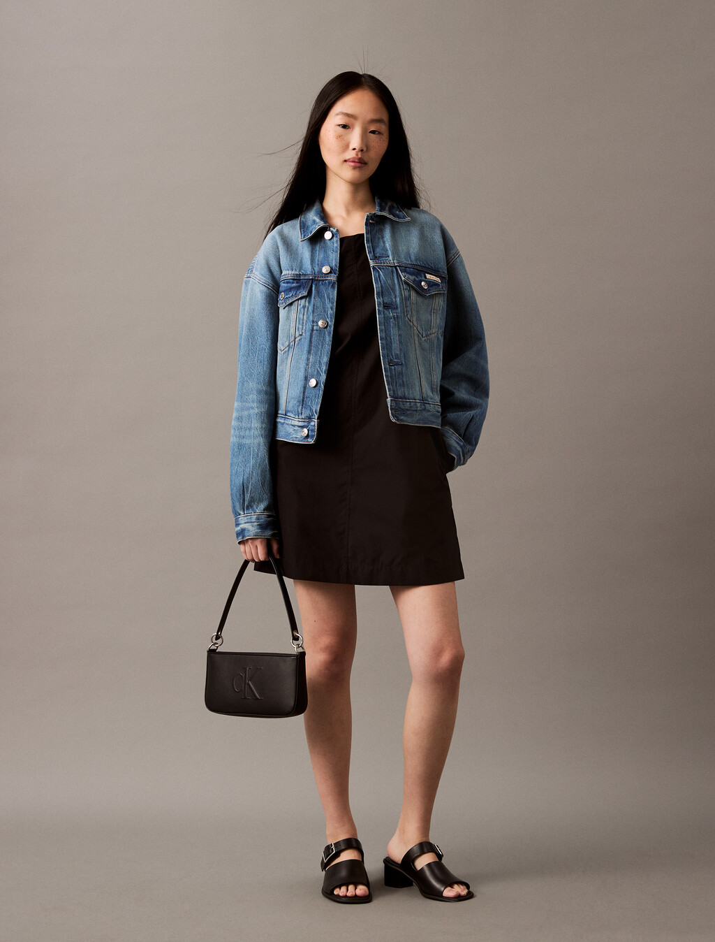 Sleeveless Cotton Poplin Mini Dress, Black, hi-res