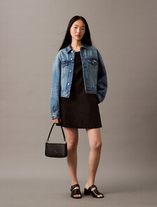 Sleeveless Cotton Poplin Mini Dress, Black, hi-res