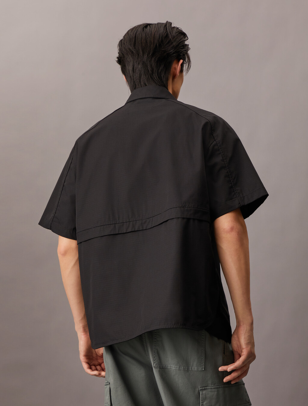 Cooling Mixed Media Zip Up Overshirt, Ck Black, hi-res