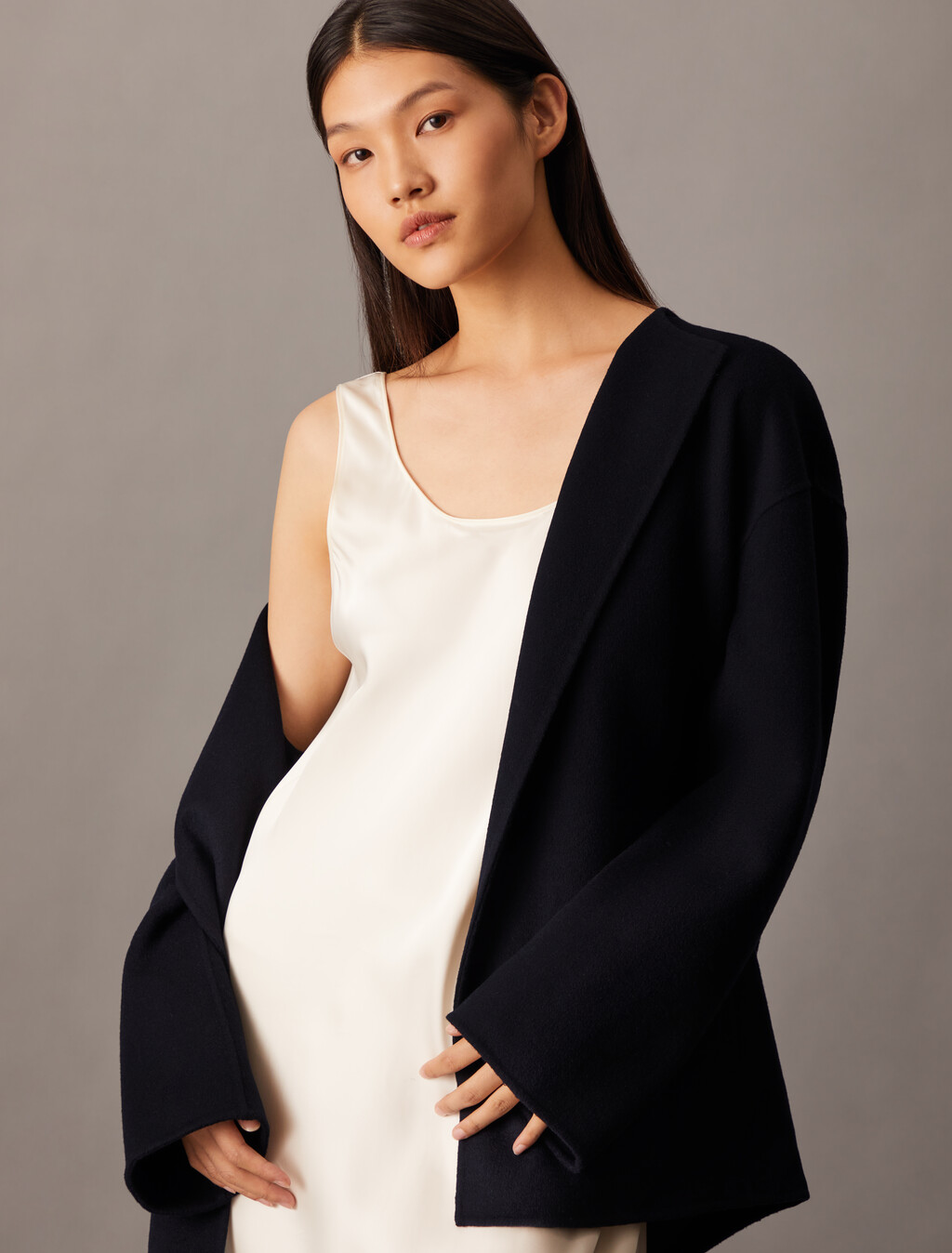 Double Face Cashmere Wool Short Coat, Black Beauty, hi-res