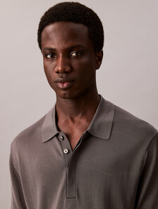 Sheer Polo Jumper, Gray Pinstripe, hi-res