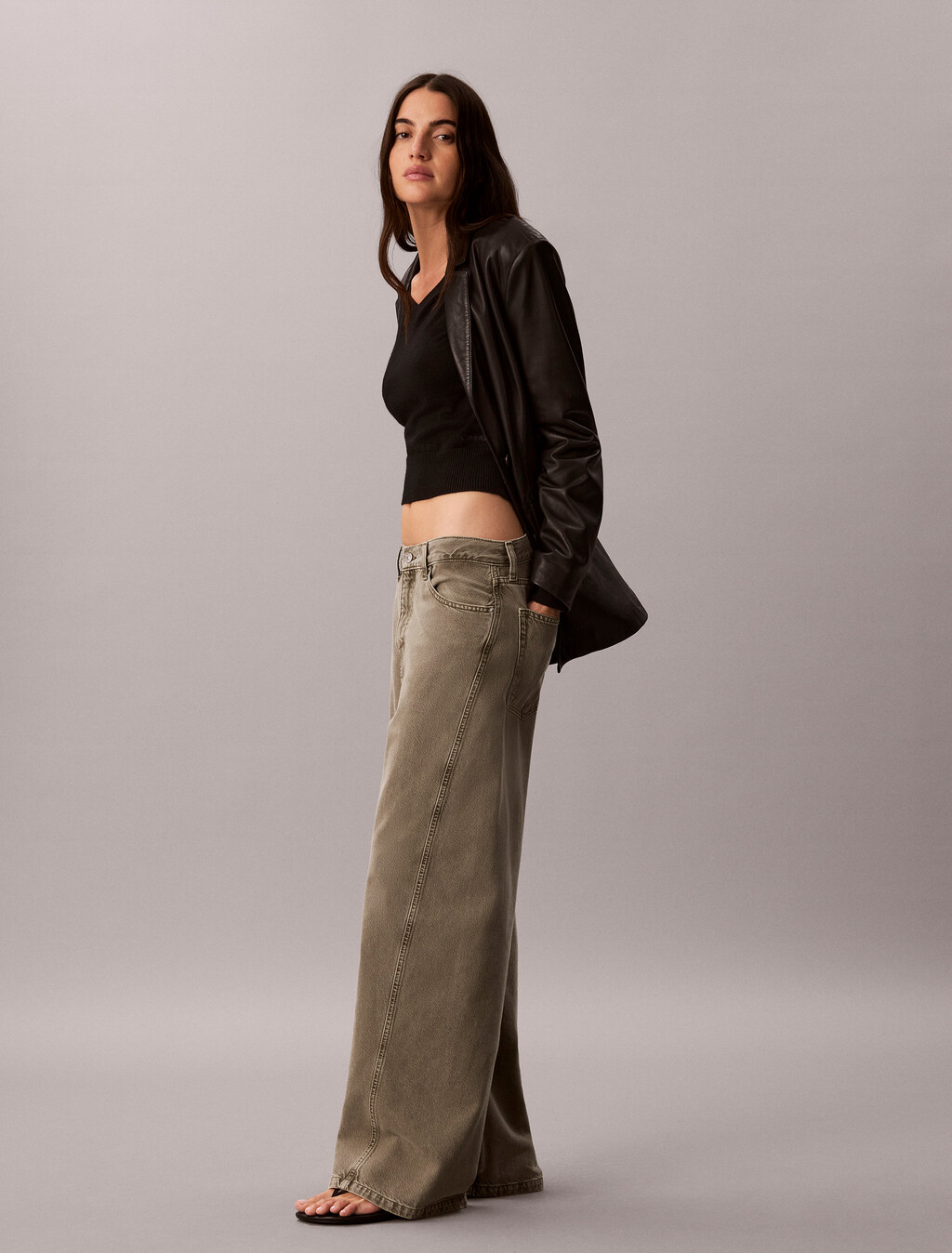 Twisted Low Rise Baggy Cotton Lyocell Jeans, FADED OLIVE, hi-res